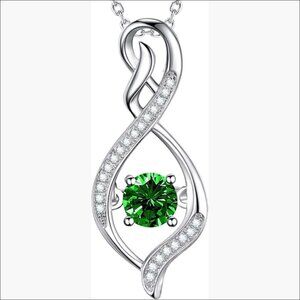 Sterling Silver Infinity Pendant Necklace with Emerald Birthstone